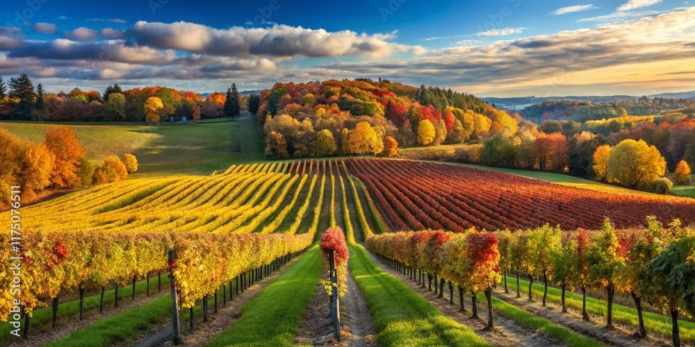 Golden hour over a vineyard row in Prince Edward County, showcasing the region's renowned wine country